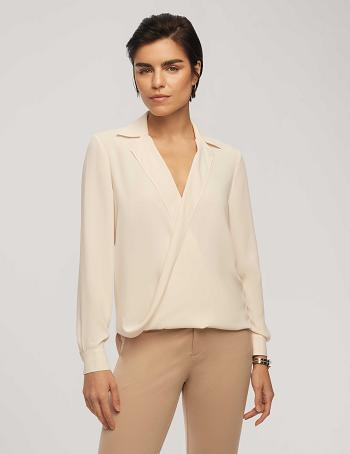 White Anne Klein Long Sleeve Crossover Blouse With Collar Tops | NZJKU55167