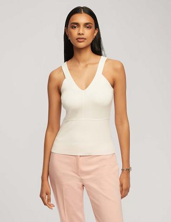 White Anne Klein Rib Tank With Directional Neck Tops | NZEGJ99428