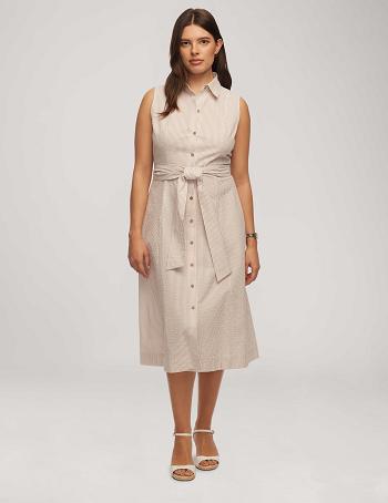 White Anne Klein Seersucker Sleeveless Shirt Dress | BNZSD24663