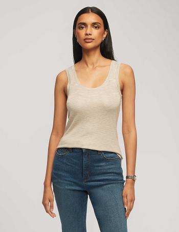 White Anne Klein Space Dye Yarn Scoop Neck Tank Tops | QNZWA75946