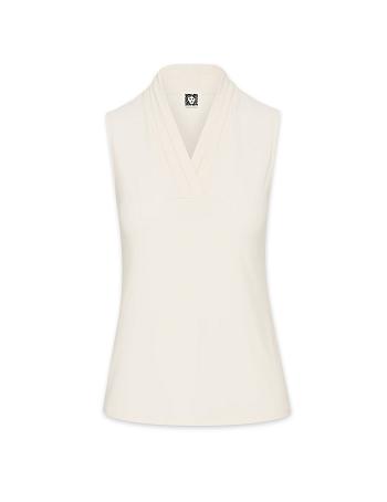 White Anne Klein V-Neck Triple Pleat Top Petite | MNZFT15537