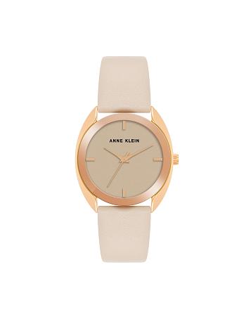 White / Gold Anne Klein Modern Strap Watch Leather | NZEGJ14967