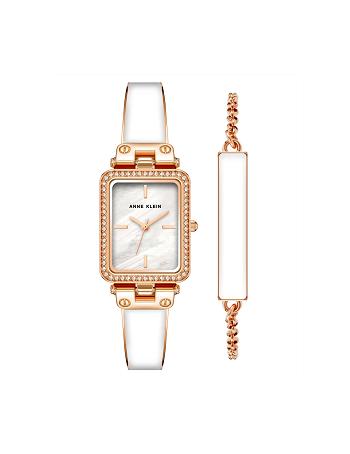 White / Rose / Gold Anne Klein Case Watch and Bracelet Set Rectangular | NZNEJ93516