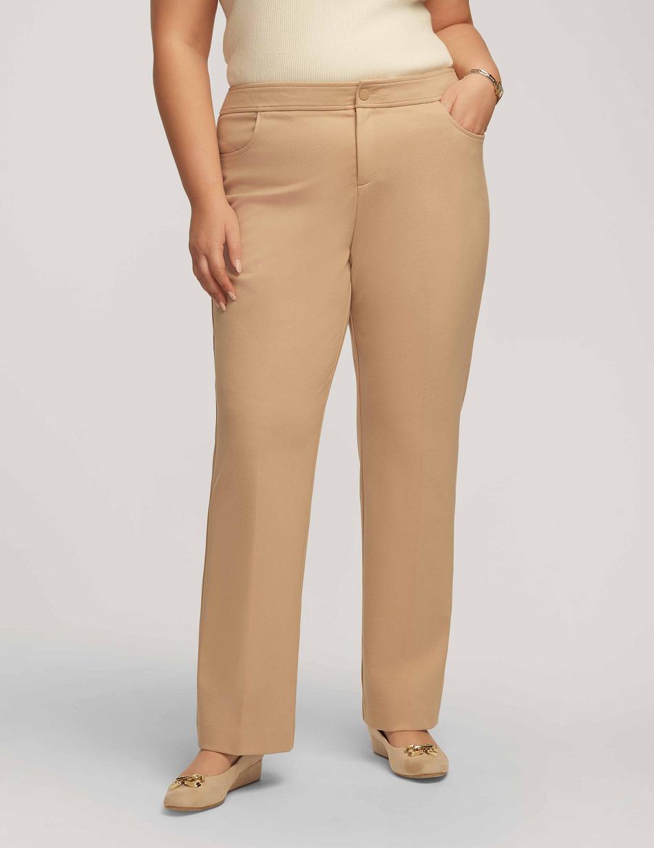 Beige Anne Klein Compression Fly Front Bootleg Pant Plus Size | ZNZMJ83007