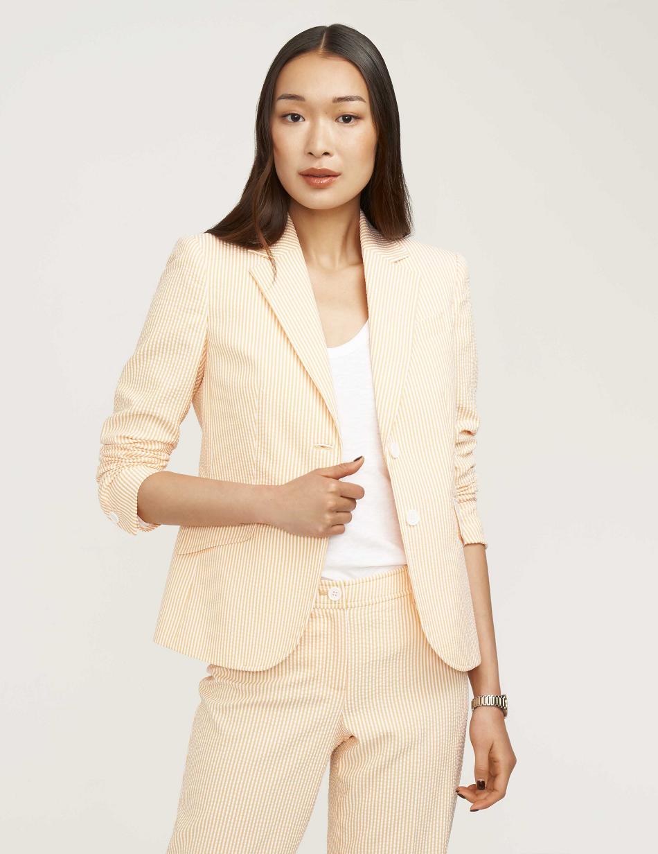 Beige Anne Klein Seersucker Two Button Clearance Blazers | NZICD82906