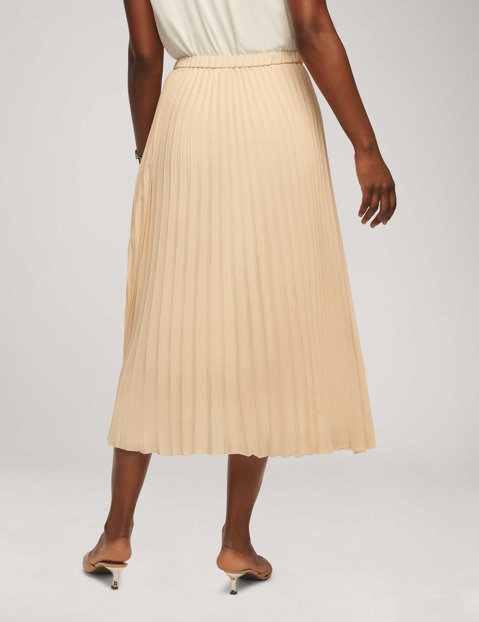 Beige Anne Klein Solid Pull On Pleated Skirt Bottoms | DNZKV78248