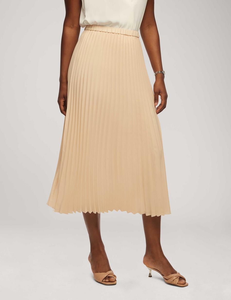 Beige Anne Klein Solid Pull On Pleated Skirt Bottoms | DNZKV78248