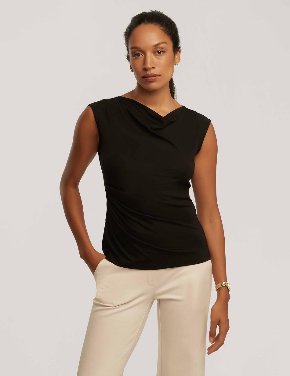 Black Anne Klein Cap Sleeve Cowl Neck Top Tops | SNZVO10525