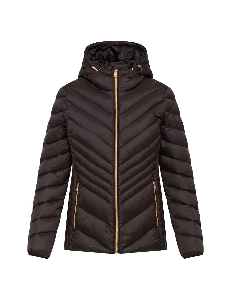 Black Anne Klein Chevron Packable Puffer Jacket Outerwear | XNZGW81870