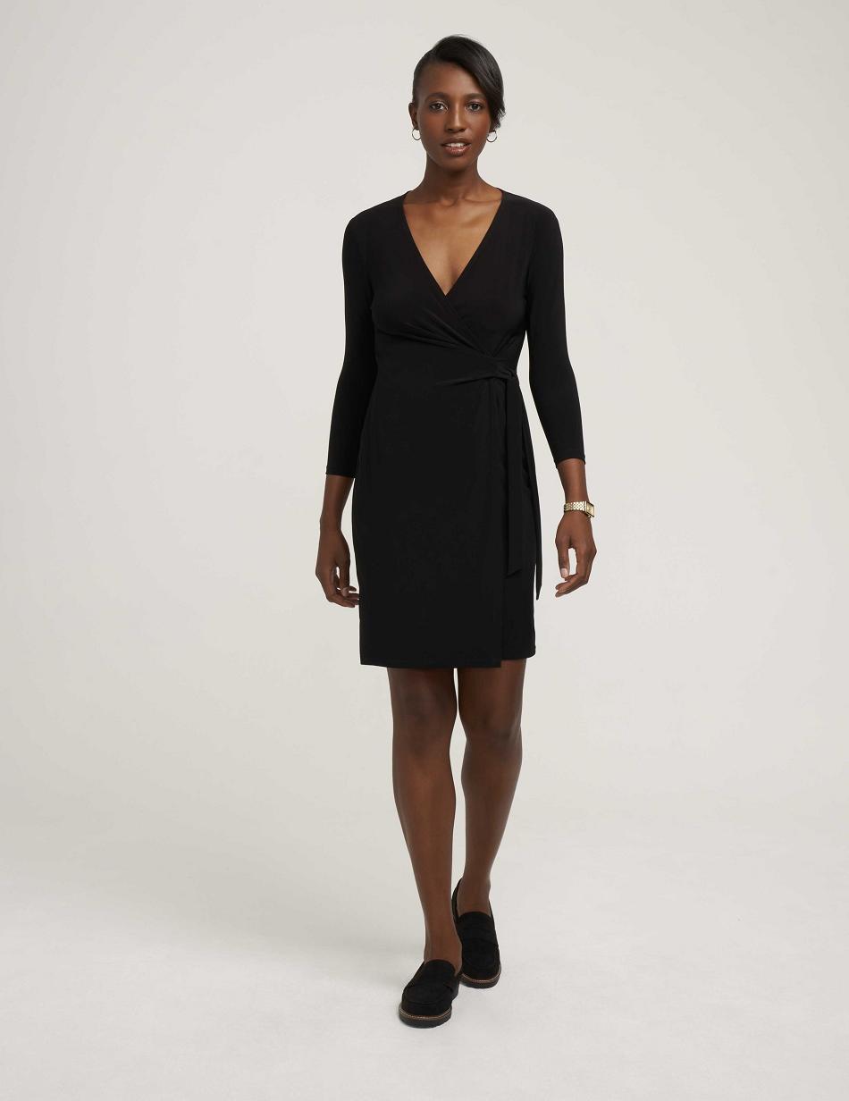 Black Anne Klein Faux Wrap Dress | ANZWC66475