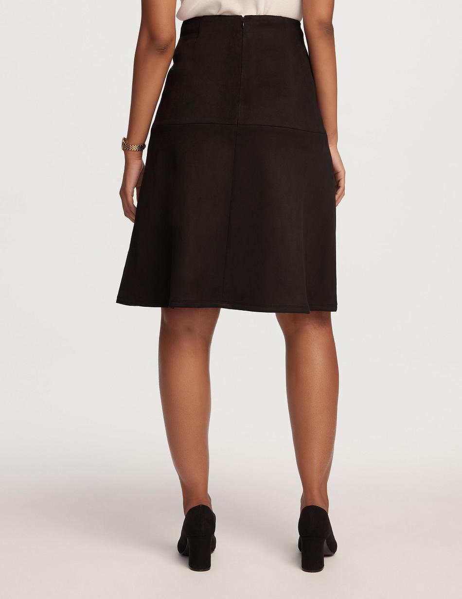 Black Anne Klein Flared Scuba Suede Skirt Bottoms | NZNZX51229