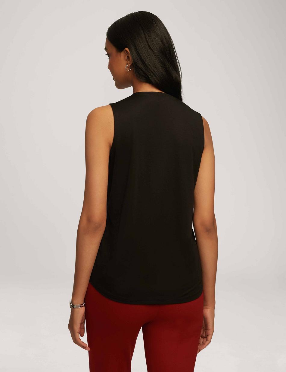 Black Anne Klein Harmony Knit Pleat Neck Shell Tops | BNZSO38596