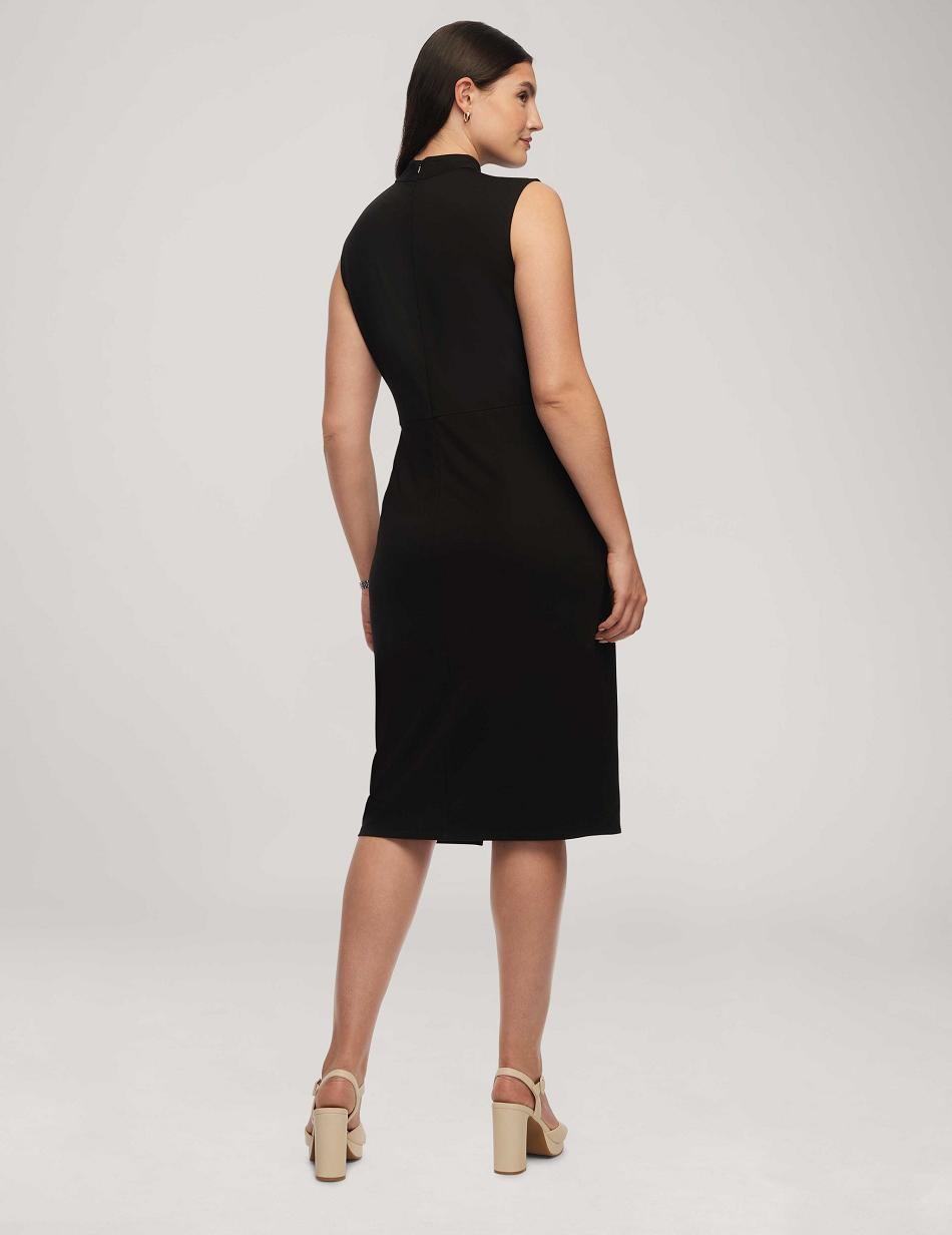 Black Anne Klein Harmony Knit Twist Wrap Midi Dress | GNZUC47757