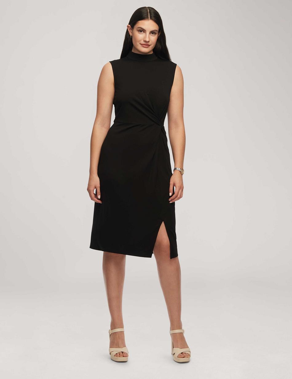 Black Anne Klein Harmony Knit Twist Wrap Midi Dress | GNZUC47757