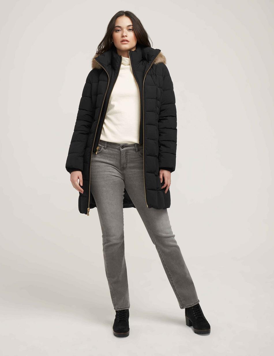 Black Anne Klein Hooded Puffer Coat Outerwear | BNZSD51153