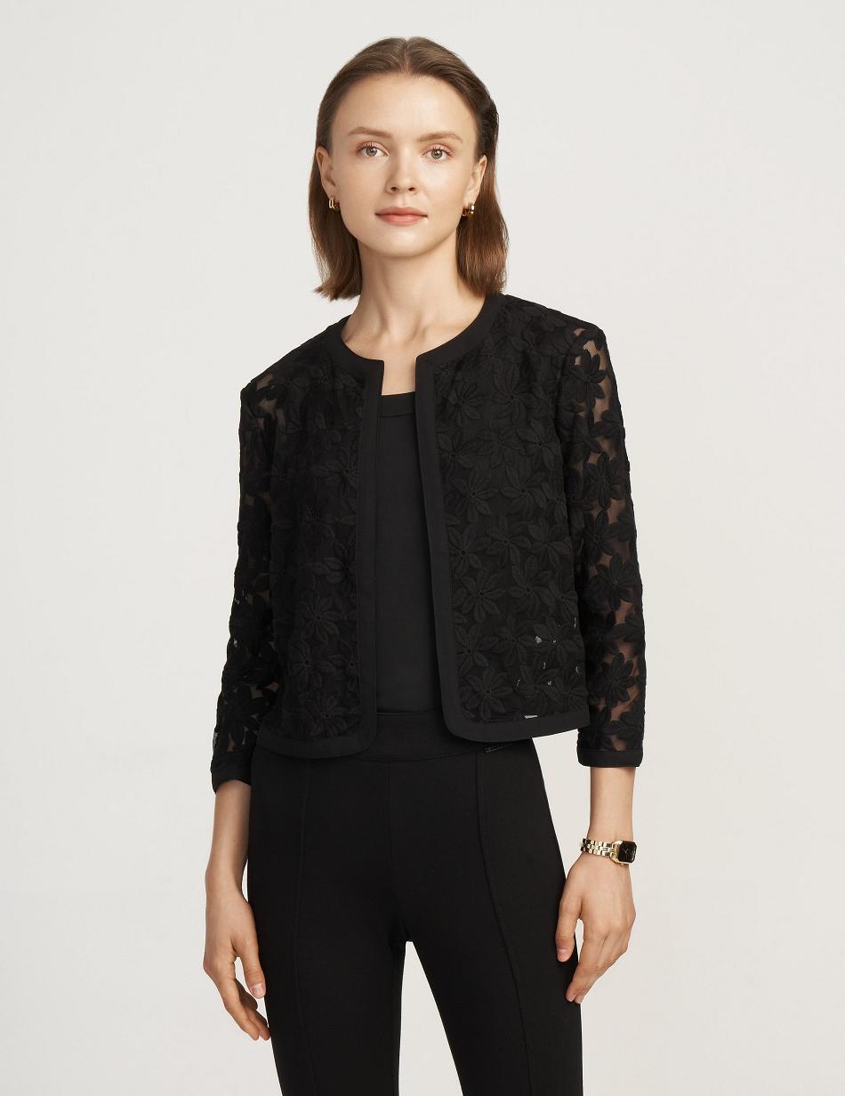 Black Anne Klein Lace Cardigan Blazers | XNZBH58750