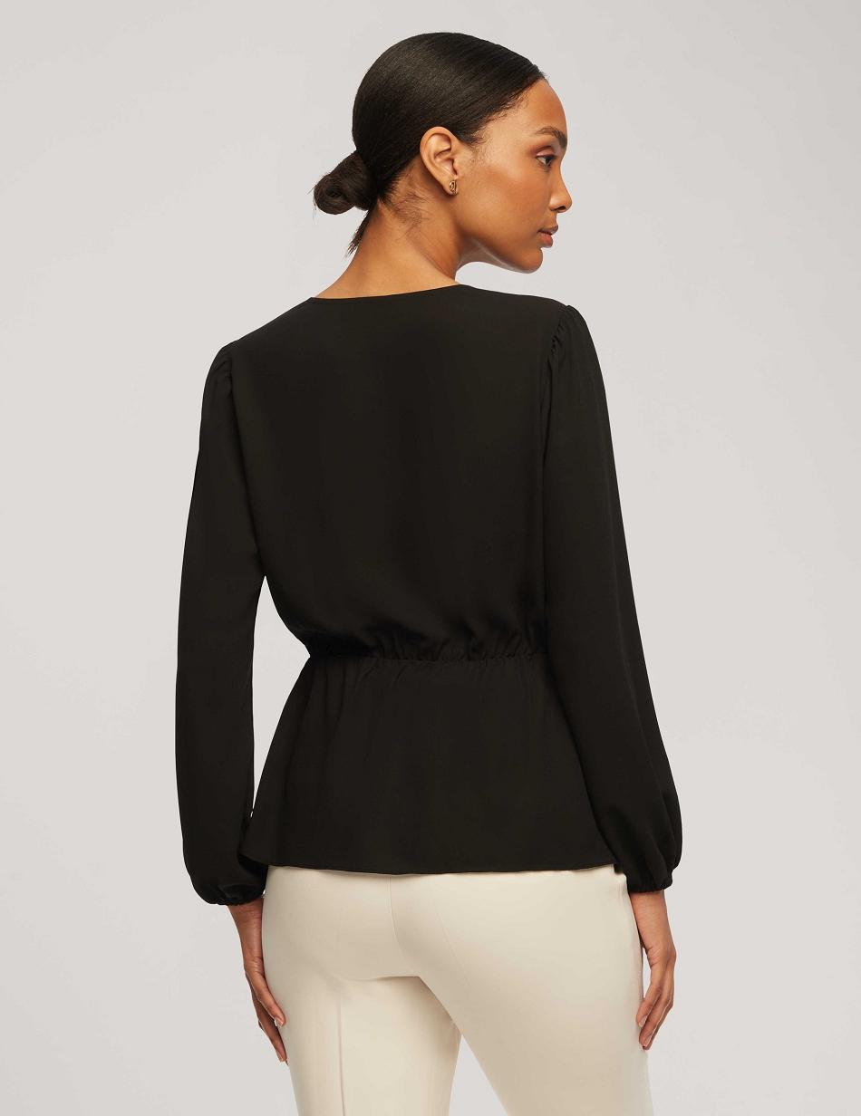 Black Anne Klein Long Sleeve Crossover Blouse Tops | BNZSD62044