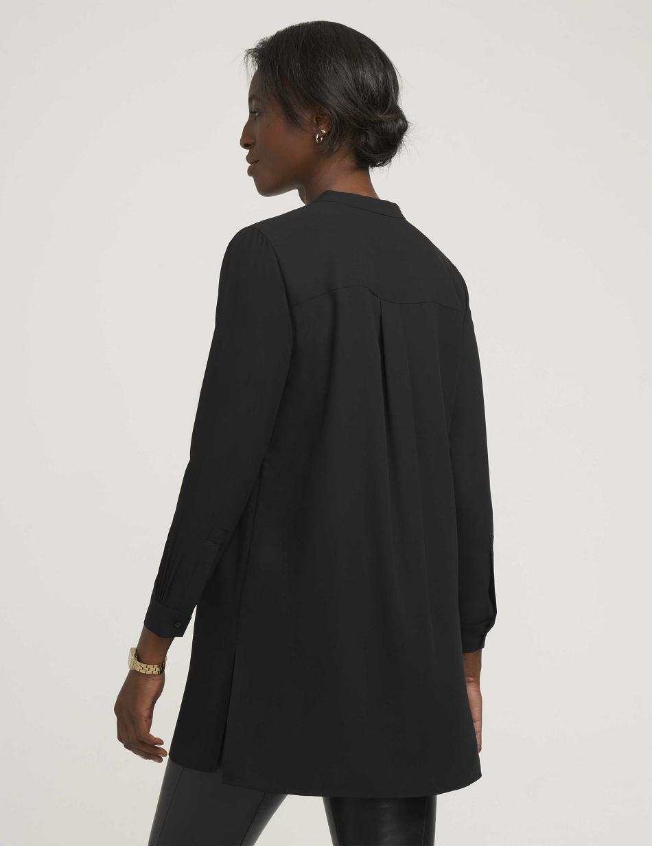 Black Anne Klein Petite Pop-Over Blouse With Covered Placket And Side Slits Tops | NZEGJ45863