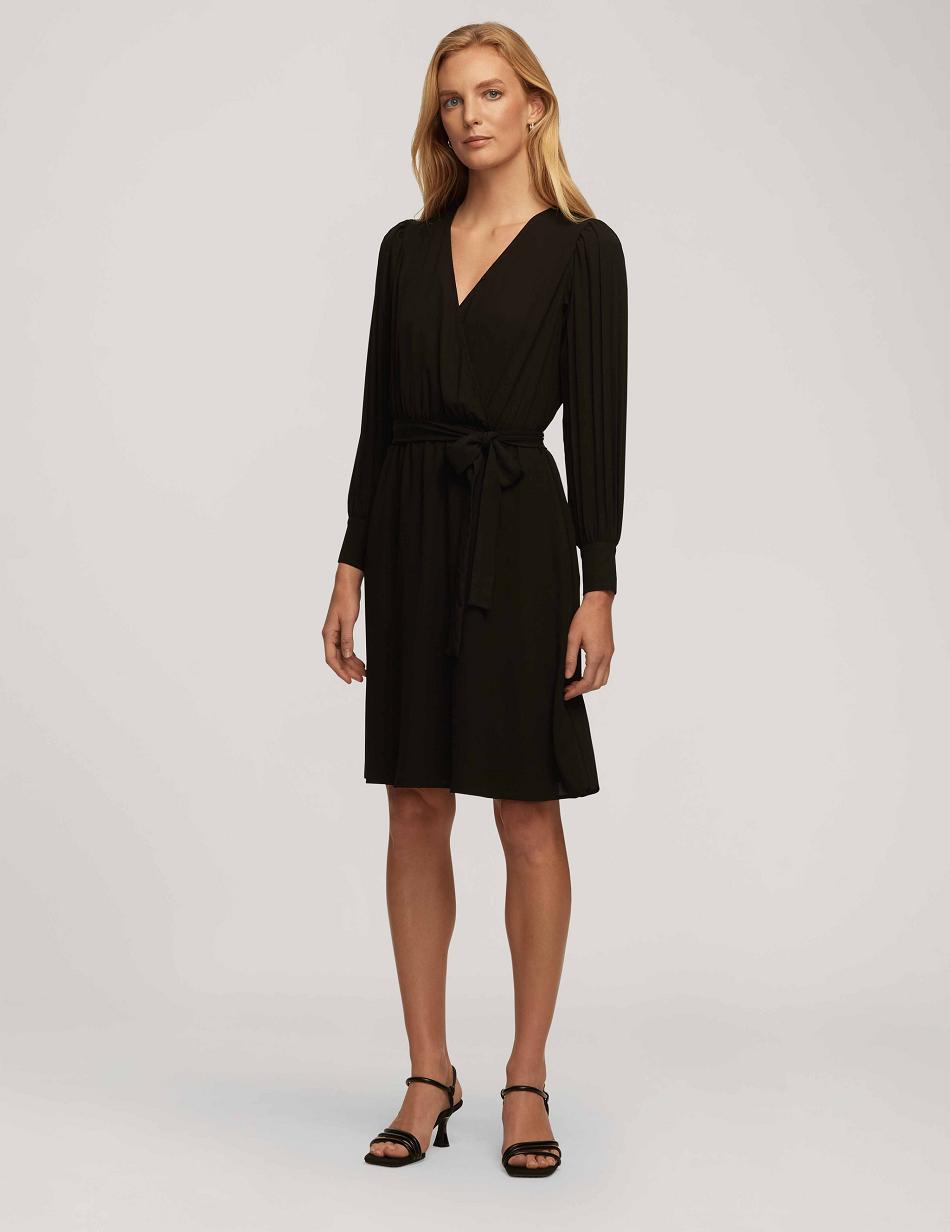 Black Anne Klein Pleated Sleeve Dress | NZJZR11117