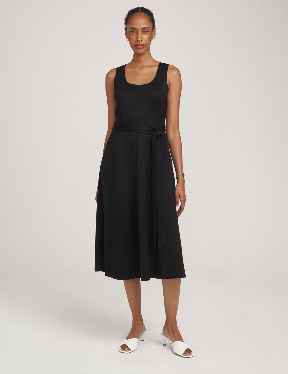 Black Anne Klein Serenity Knit Tank With Belt Dress | NZZPD91477