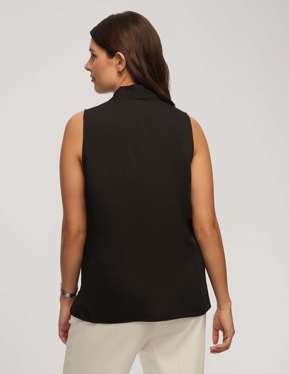 Black Anne Klein Sleeveless Pleated Shoulder Blouse Tops | UNZTG49623