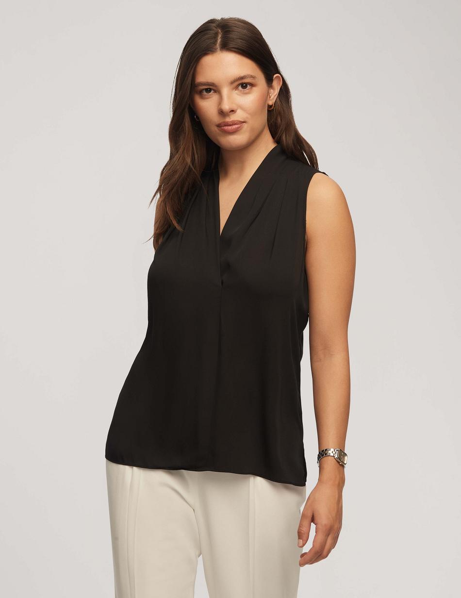 Black Anne Klein Sleeveless Pleated Shoulder Blouse Tops | UNZTG49623