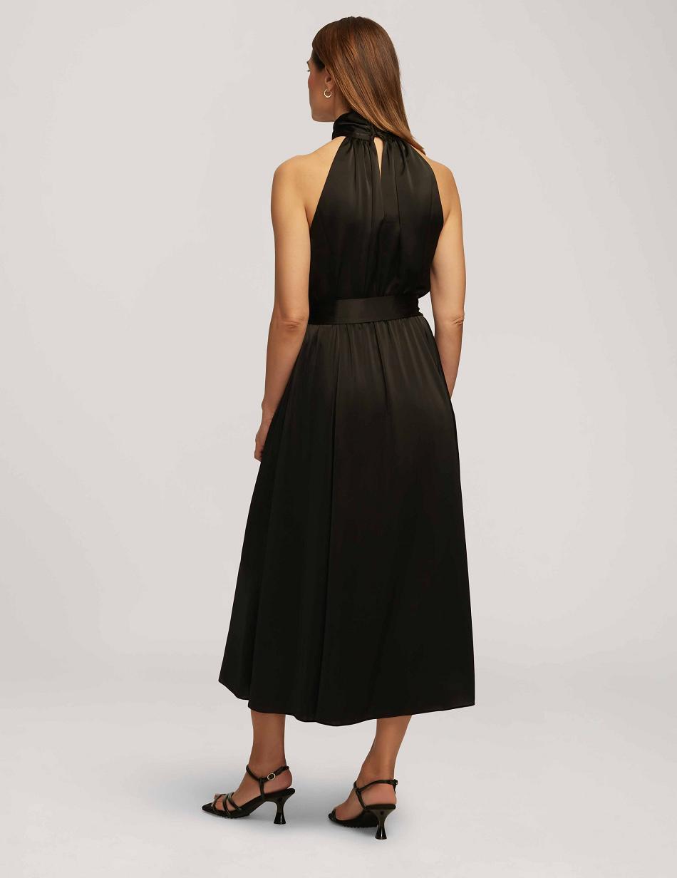 Black Anne Klein Twist Neck Halter Midi Dress | NZQCS60346