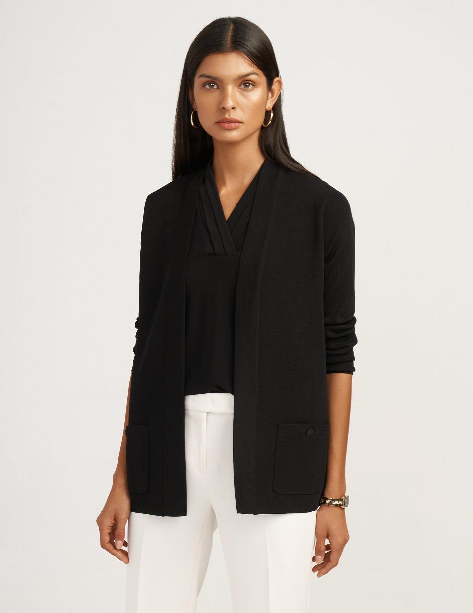 Black Anne Klein Two Pocket Malibu Cardigan Best Sellers | NZNZX13251