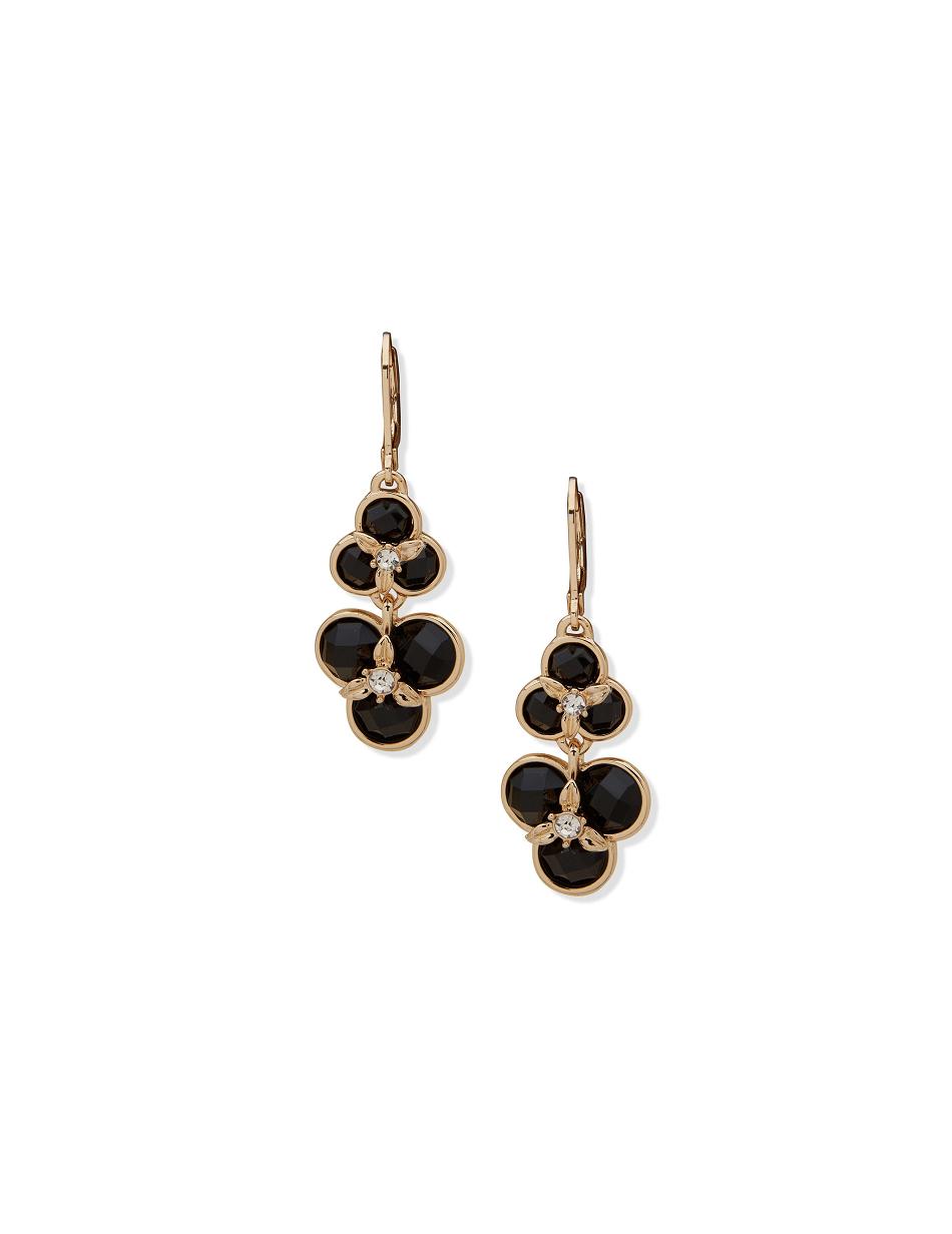 Black / Gold Anne Klein Flower Double Drop Pierced Earrings | FNZHY56129