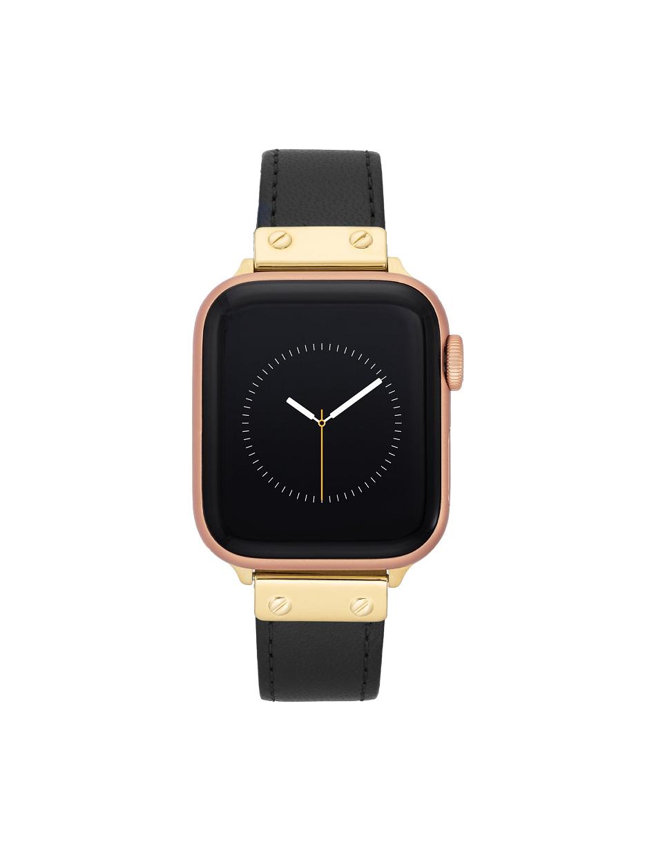 Black / Gold Anne Klein Leather Band Apple Watch Accessories | TNZPQ41202