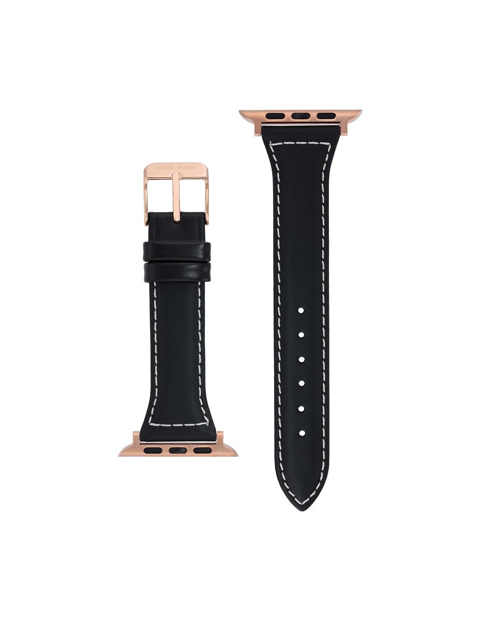 Black / Rose / Gold Anne Klein Stitched Leather Band Apple Watch Accessories | NZXBR19682