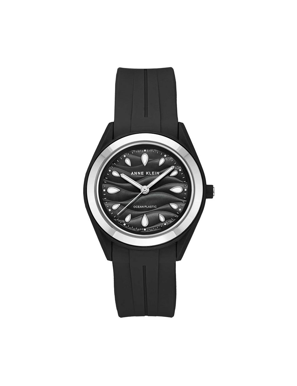 Black / Silver Anne Klein Considered Solar Recycled Strap Ocean Plastic Watches | NZQAV63423