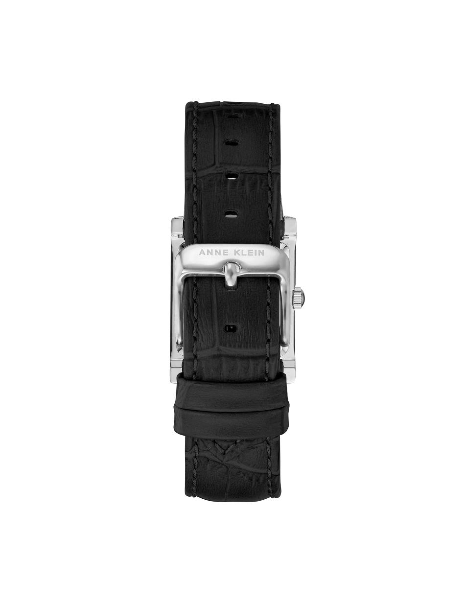 Black / Silver Anne Klein Square Case Leather Strap Watch Metals | NZJKU48861