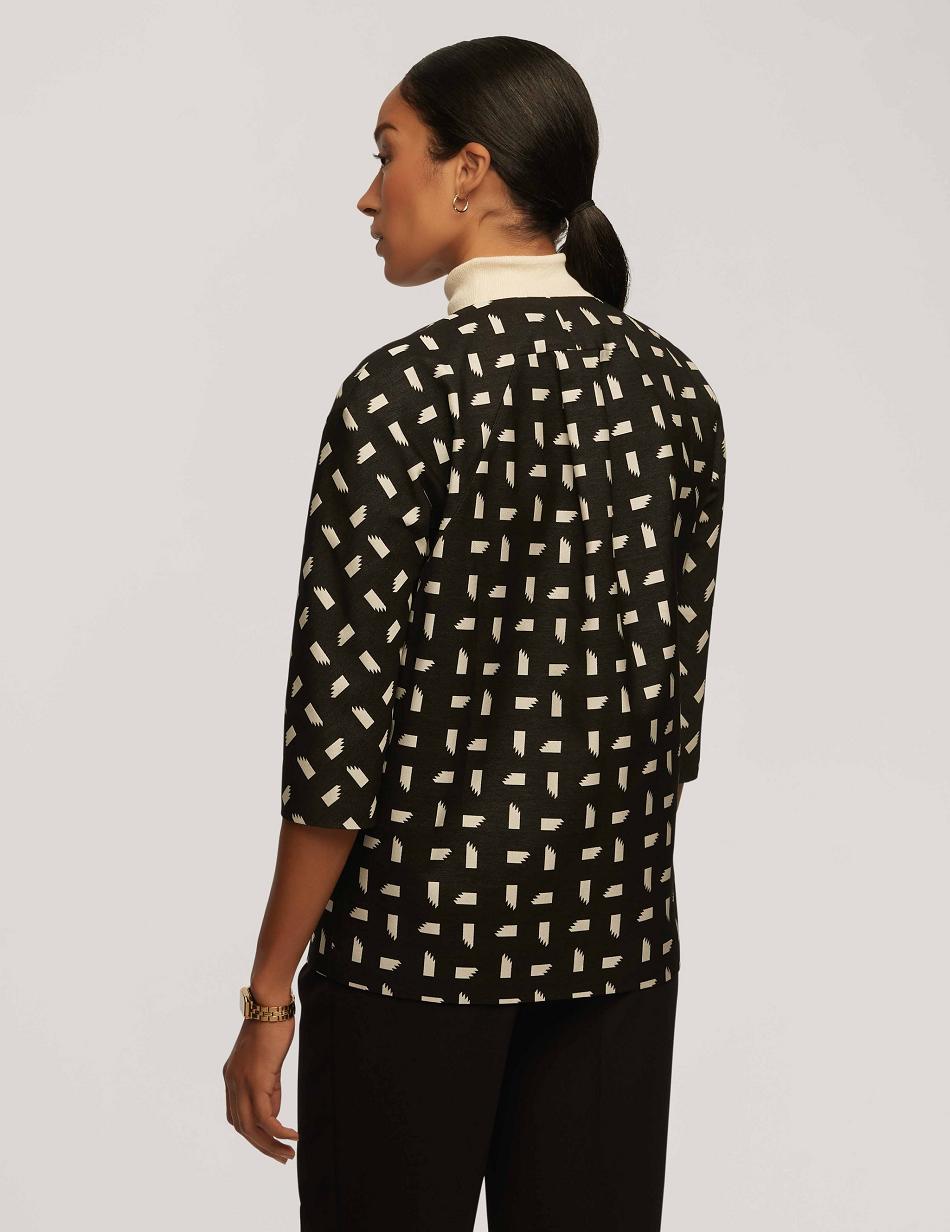 Black / White Anne Klein Jacquard Topper With Dropped Shoulder Blazers | TNZPQ26399