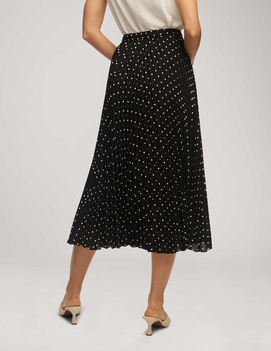 Black / White Anne Klein Polka Dot Chiffon Pull On Pleated Skirt Bottoms | NZZPD99582