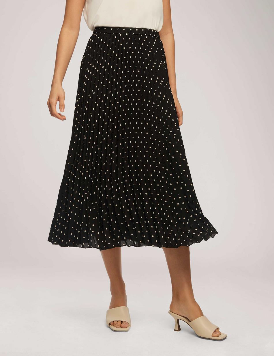 Black / White Anne Klein Polka Dot Chiffon Pull On Pleated Skirt Bottoms | NZZPD99582