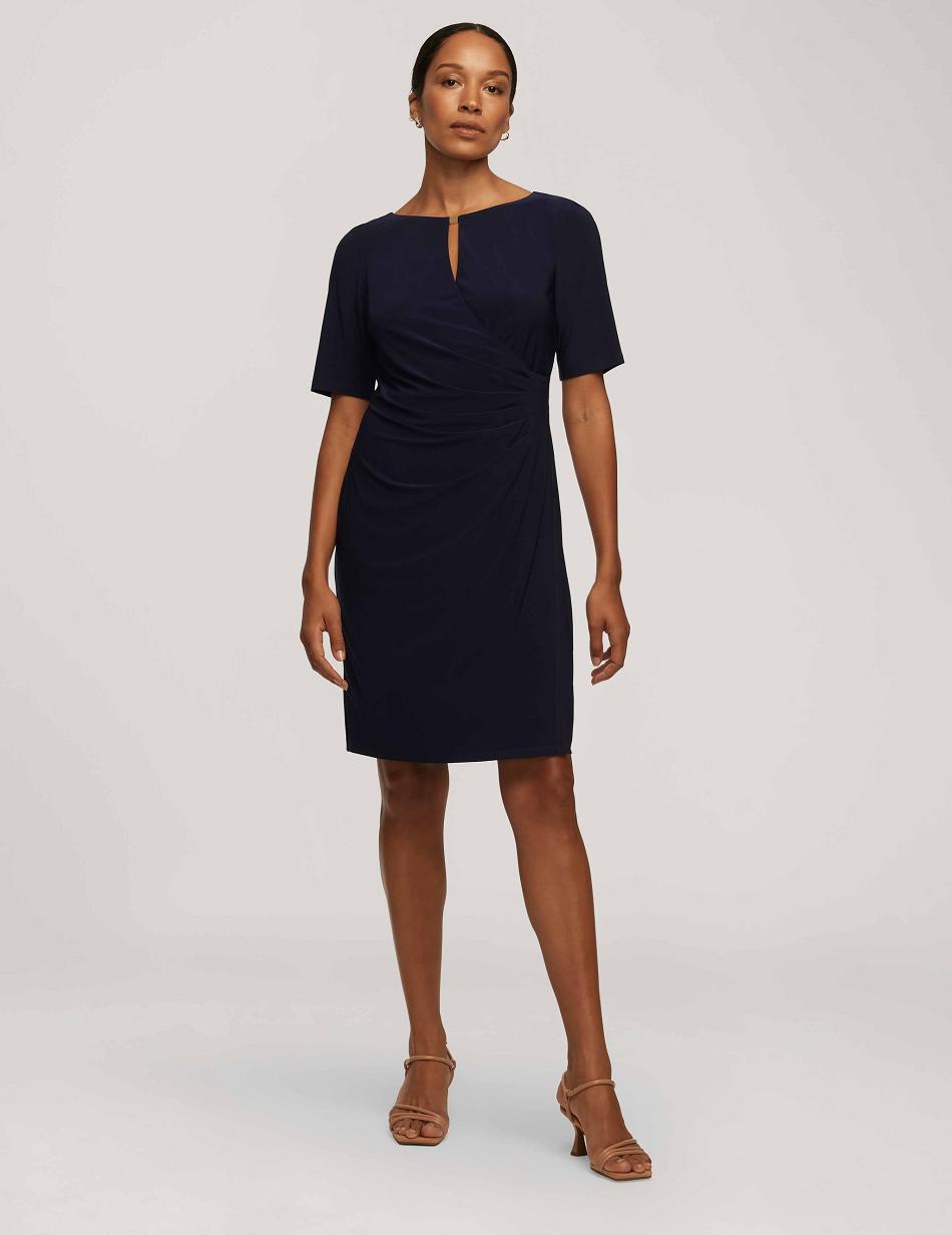 Blue Anne Klein Classic Side Pleat Dress | UNZND13326