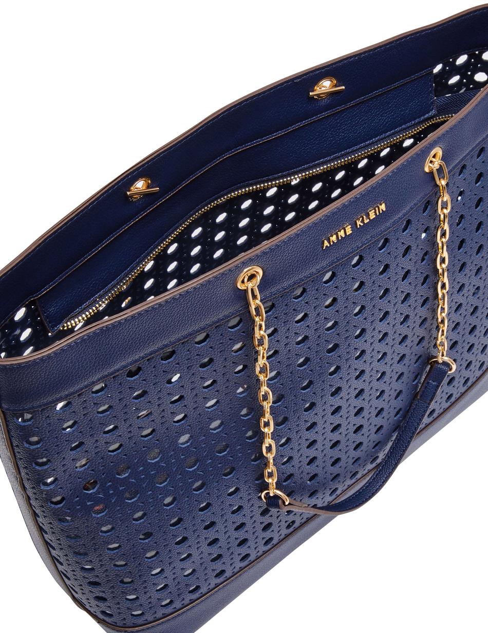 Blue Anne Klein Large Perforated With Card Case Tote Bags | ENZVG46811