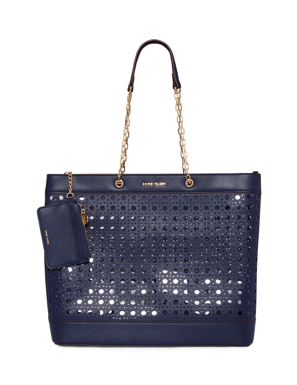 Blue Anne Klein Large Perforated With Card Case Tote Bags | ENZVG46811