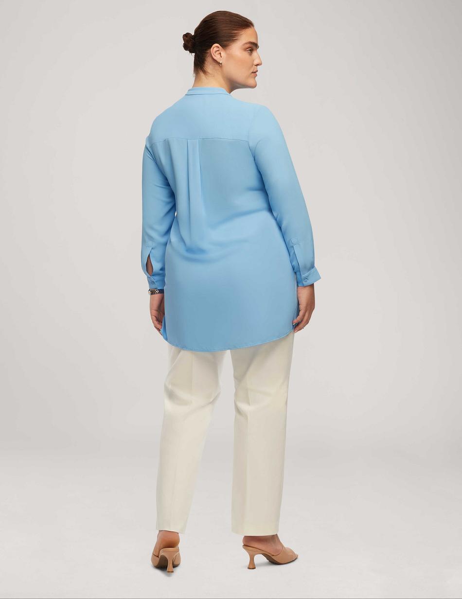 Blue Anne Klein Long Sleeve Popover Blouse Plus Size | ANZWC45876