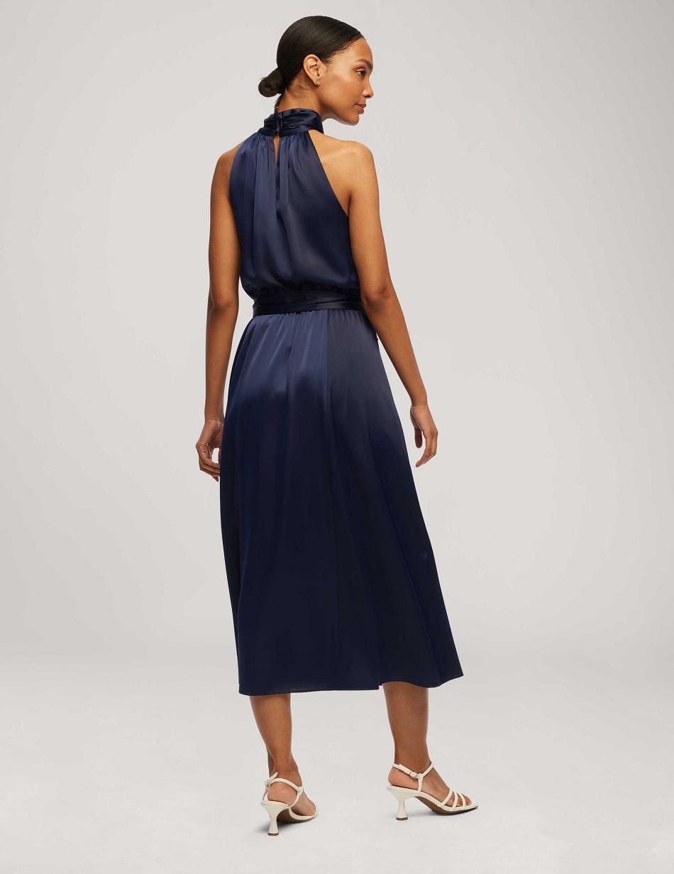 Blue Anne Klein Twist Neck Halter Midi With Sash Dress | NZXBR45751