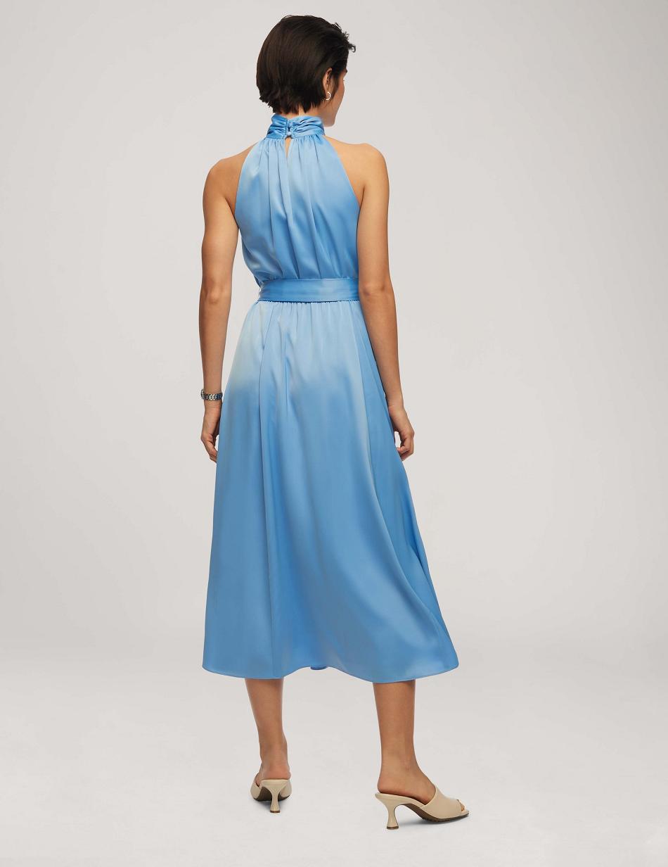 Blue Anne Klein Twist Neck Halter Midi With Sash Dress | ZNZMJ81007