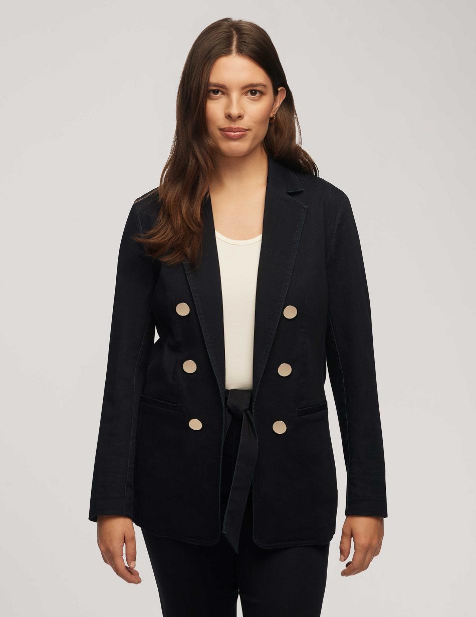 Blue / Indigo Anne Klein Denim Faux Double Breasted Blazers | NZIIZ66431