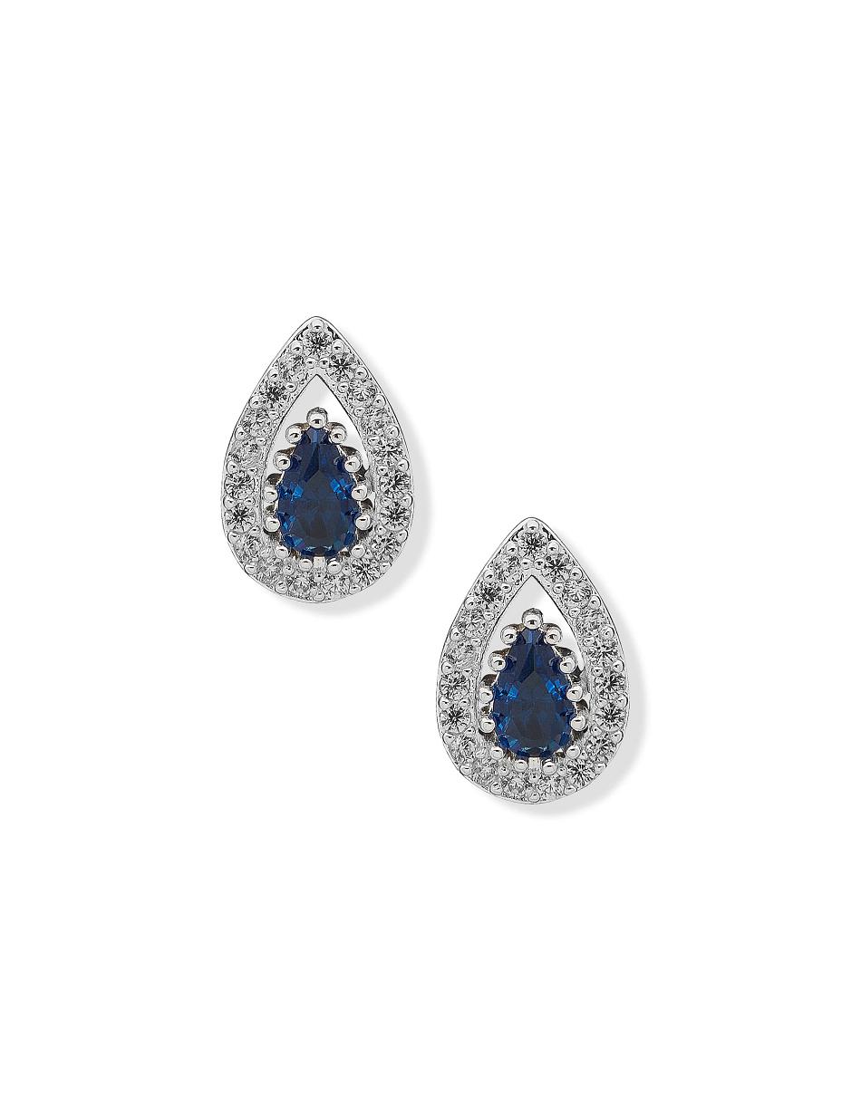 Blue / Silver Anne Klein Pear Stone Halo Button Sapphire Pierced Earrings | NZDYB97695