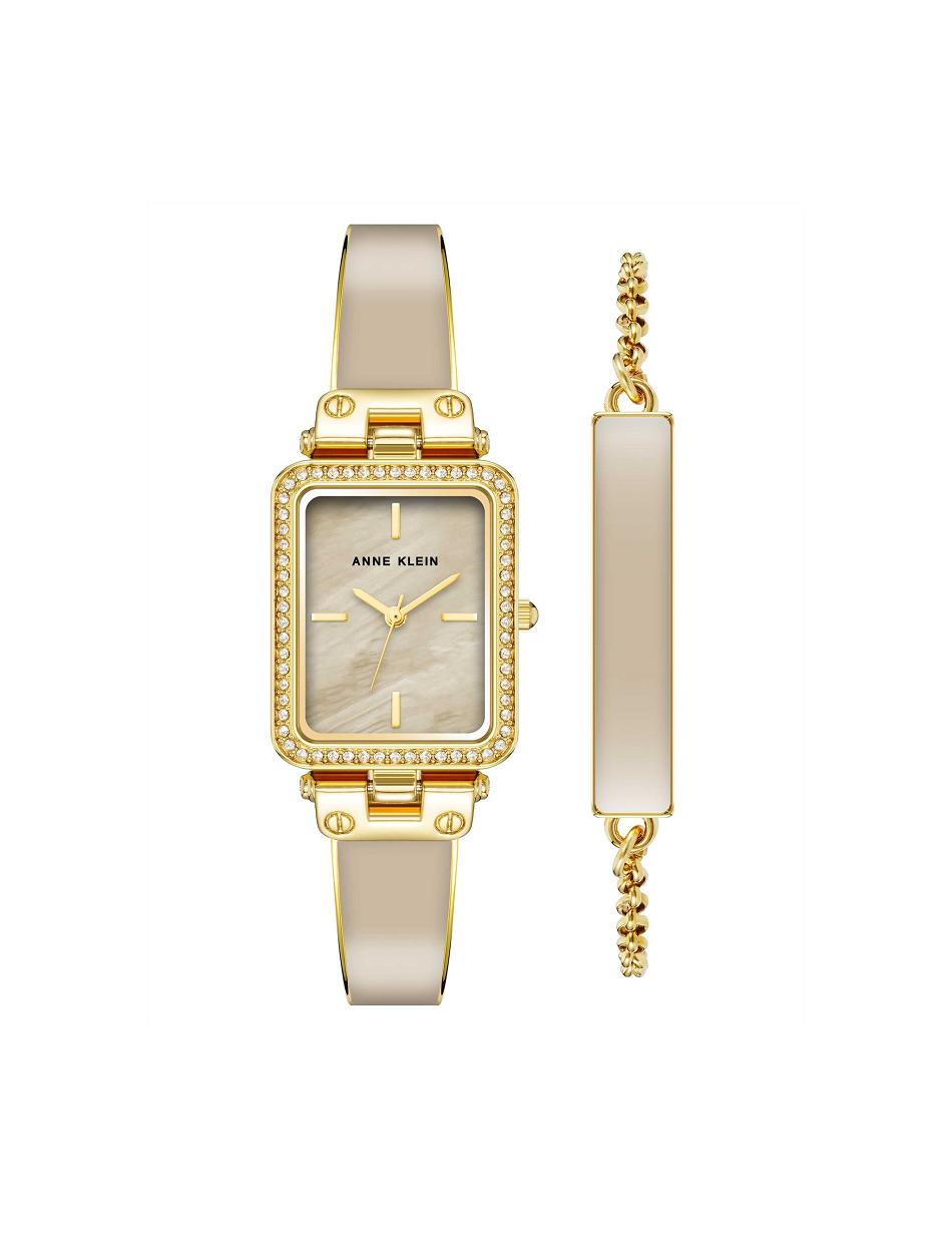 Brown / Gold Anne Klein Rectangular Case Watch and Bracelet Sets | NZIIZ86341