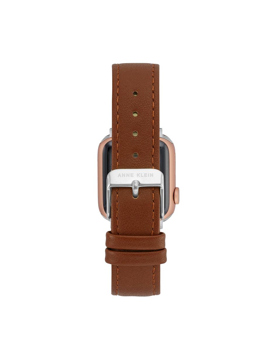 Brown / Silver Anne Klein Leather Band Apple Watch Accessories | NZNEJ92758