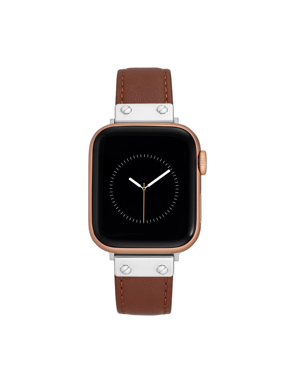 Brown / Silver Anne Klein Leather Band Apple Watch Accessories | NZNEJ92758