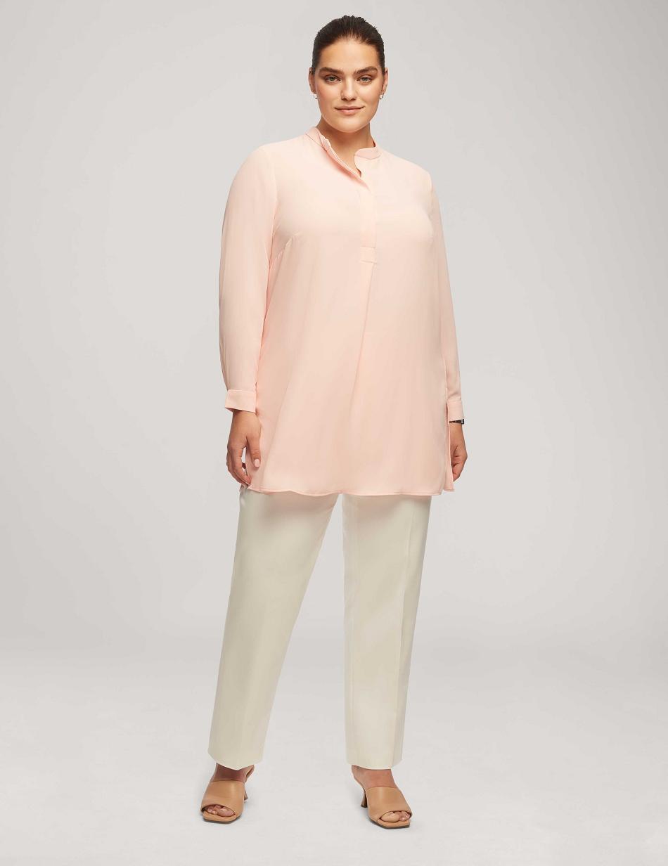 Coral Anne Klein Long Sleeve Popover Blouse Plus Size | ZNZMJ68752