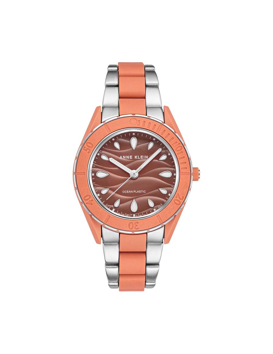 Coral / Silver Anne Klein Considered Solar Recycled Bracelet Ocean Plastic Watches | XNZBH82816