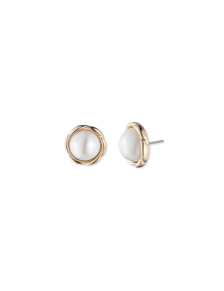 Gold Anne Klein Blanc Faux Pearl Twisted Gold-Tone Stud Pierced Earrings | GNZUC82726